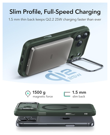 ESR Classic Hybrid MagSafe iPhone 17 Pro Hoesje Stand Groen afbeelding 6