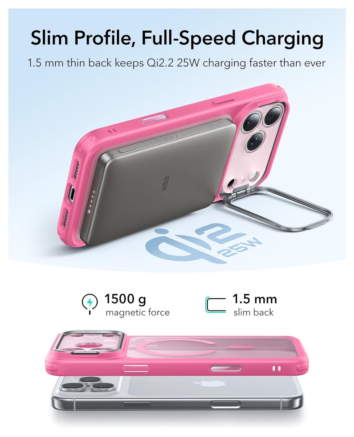 ESR Classic Hybrid MagSafe iPhone 17 Pro Hoesje Stand Roze afbeelding 5