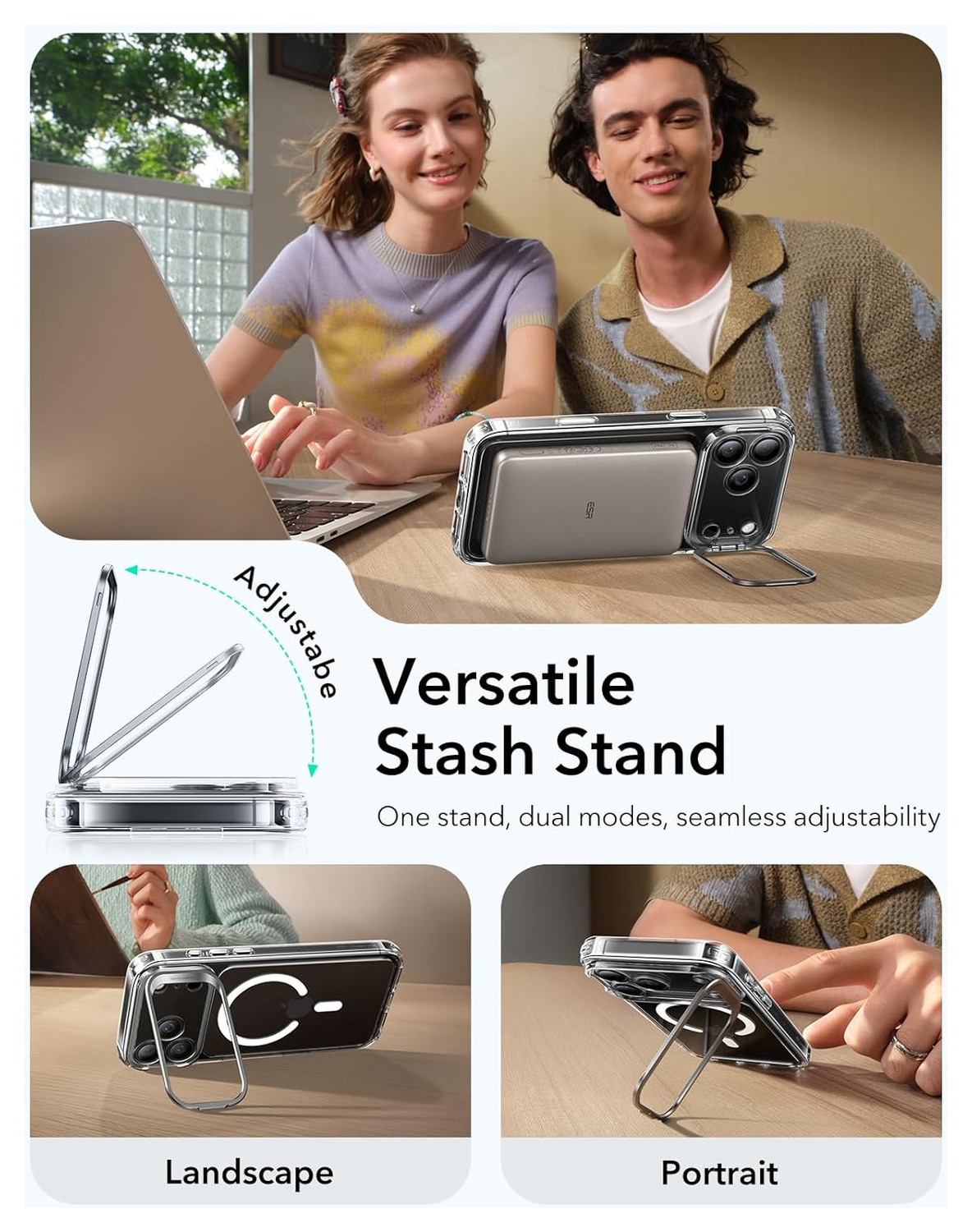 ESR Classic Hybrid MagSafe iPhone 17 Pro Max Hoesje Stand Transparant afbeelding 6