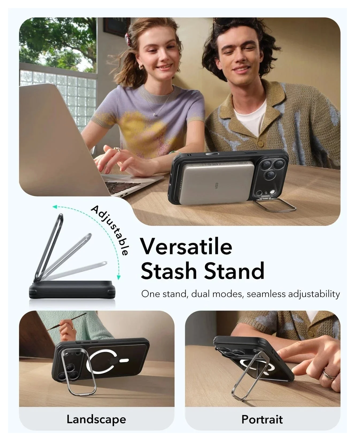 ESR Classic Hybrid MagSafe iPhone 17 Pro Max Hoesje Stand Transparant Zwart afbeelding 5