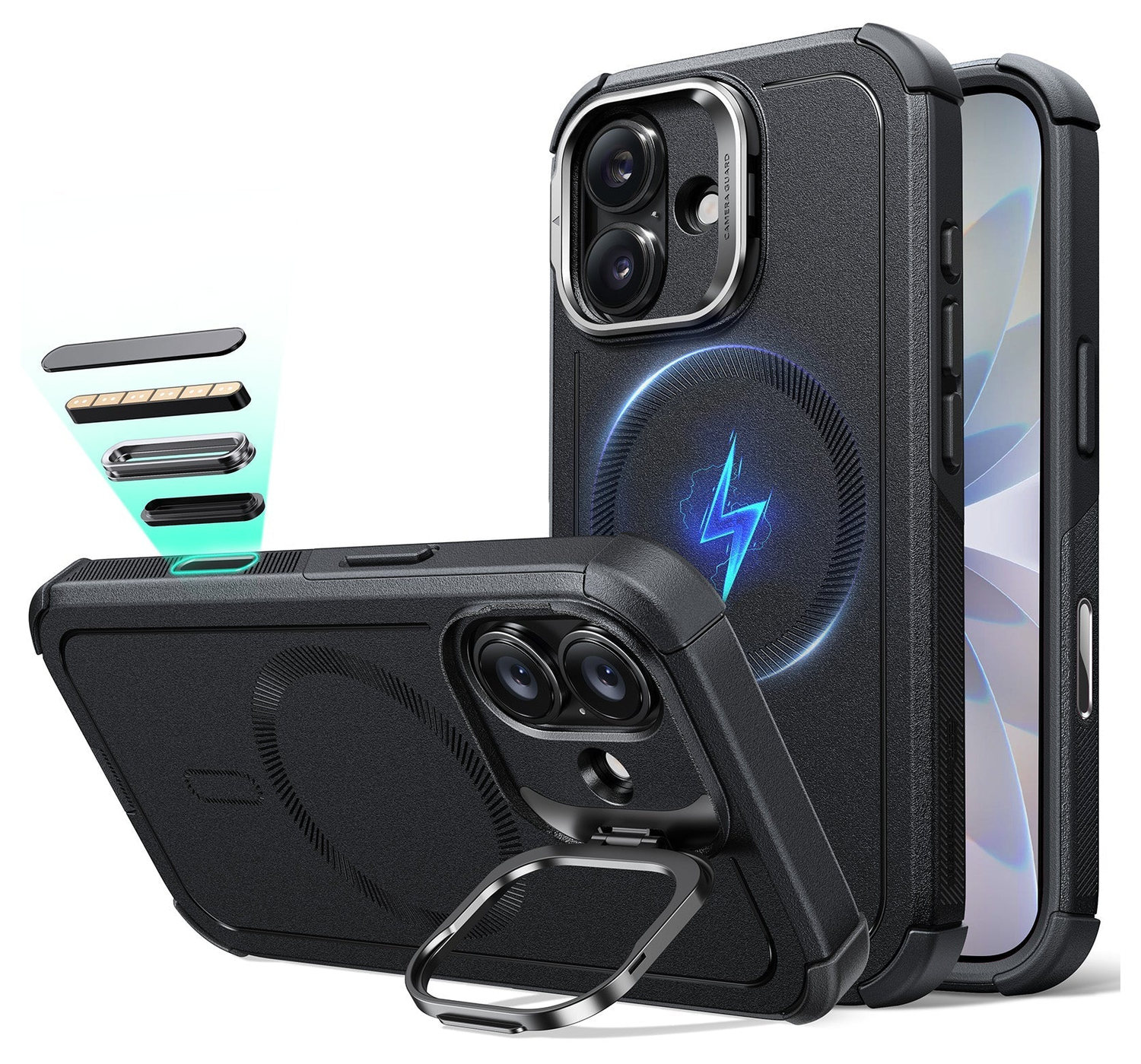 ESR Cyber Tough iPhone 17 Hoesje Stand MagSafe Back Cover Zwart afbeelding 1