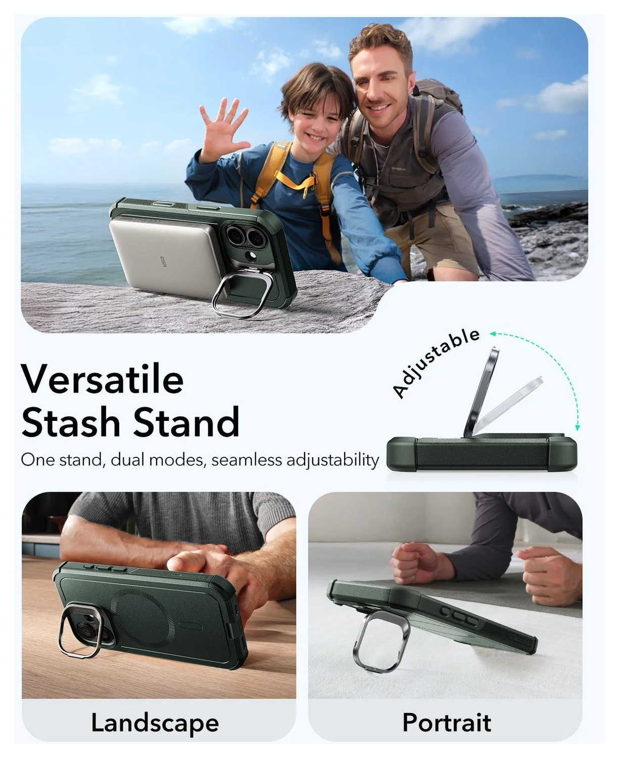 ESR Cyber Tough iPhone 17 Hoesje Stand MagSafe Back Cover Groen afbeelding 5