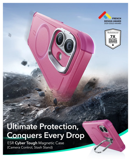 ESR Cyber Tough iPhone 17 Hoesje Stand MagSafe Back Cover Roze afbeelding 2