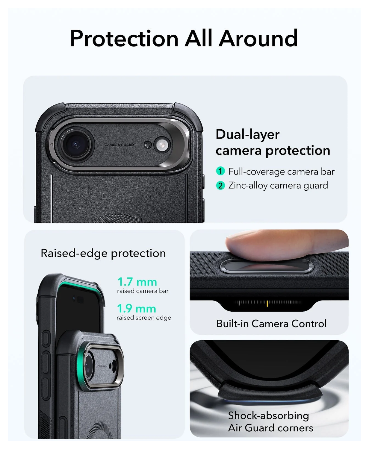 ESR Cyber Tough iPhone Air Hoesje Stand MagSafe Back Cover Zwart afbeelding 3