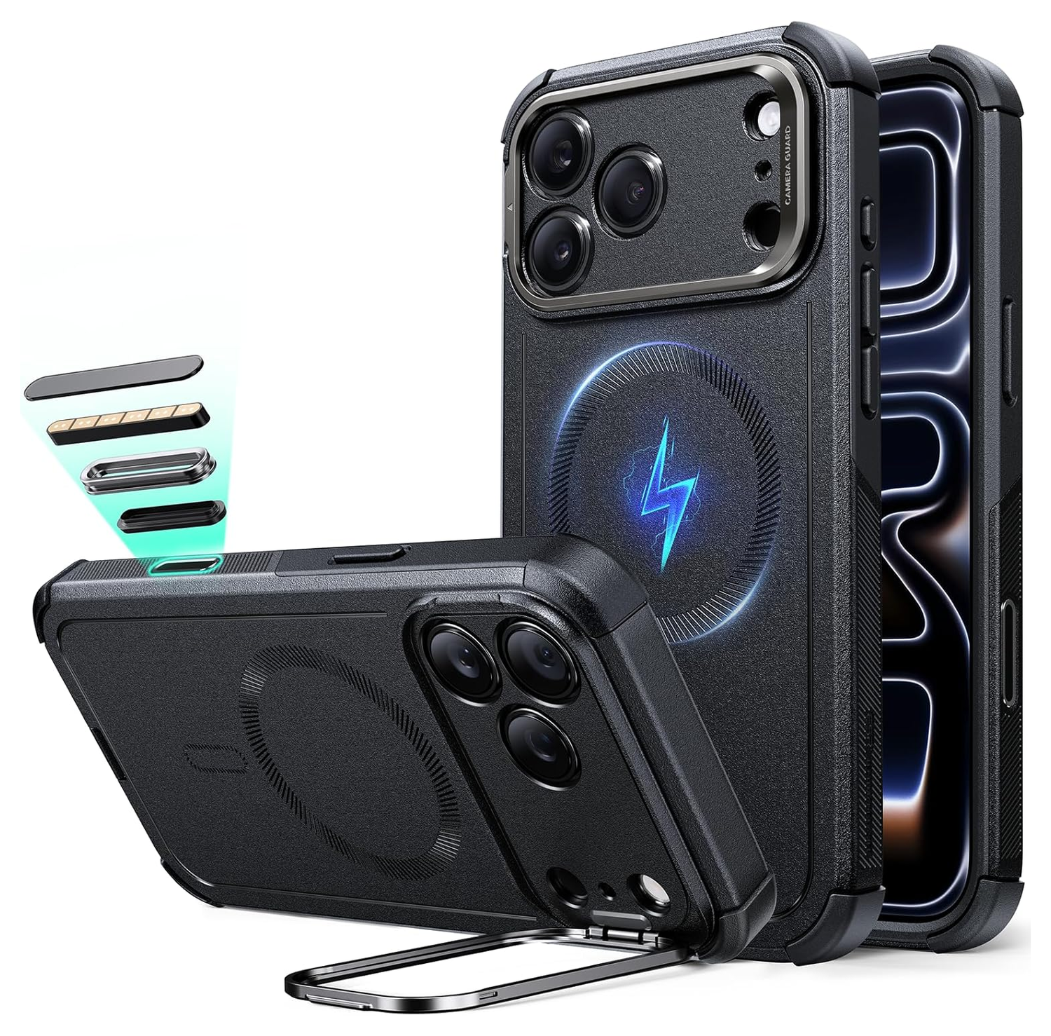 ESR Cyber Tough iPhone 17 Pro Hoesje Stand MagSafe Back Cover Zwart afbeelding 1