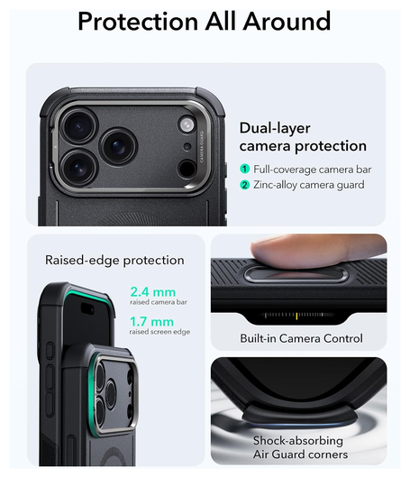 ESR Cyber Tough iPhone 17 Pro Hoesje Stand MagSafe Back Cover Zwart afbeelding 3