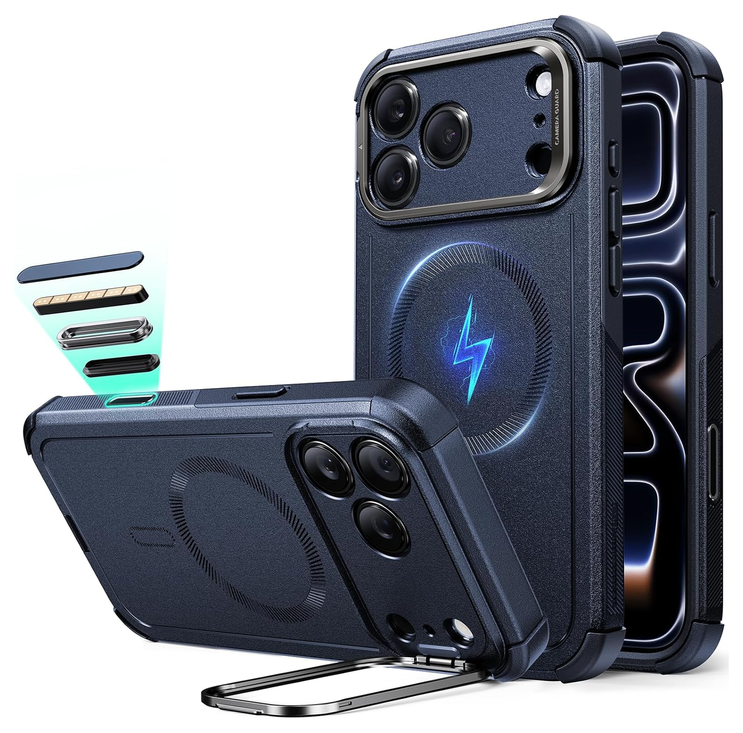 ESR Cyber Tough iPhone 17 Pro Hoesje Stand MagSafe Back Cover Blauw afbeelding 1