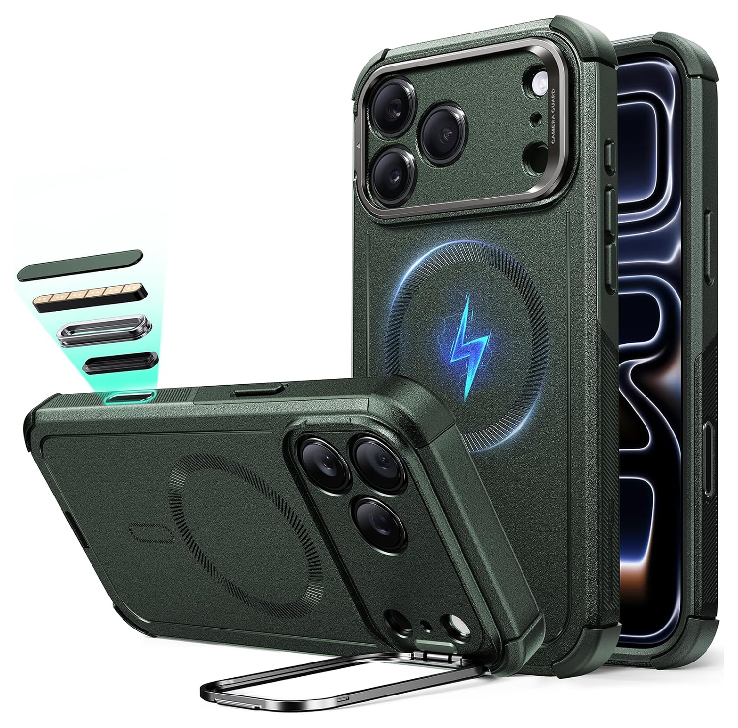 ESR Cyber Tough iPhone 17 Pro Hoesje Stand MagSafe Back Cover Groen afbeelding 1