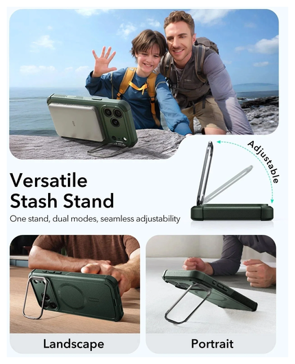 ESR Cyber Tough iPhone 17 Pro Hoesje Stand MagSafe Back Cover Groen afbeelding 7