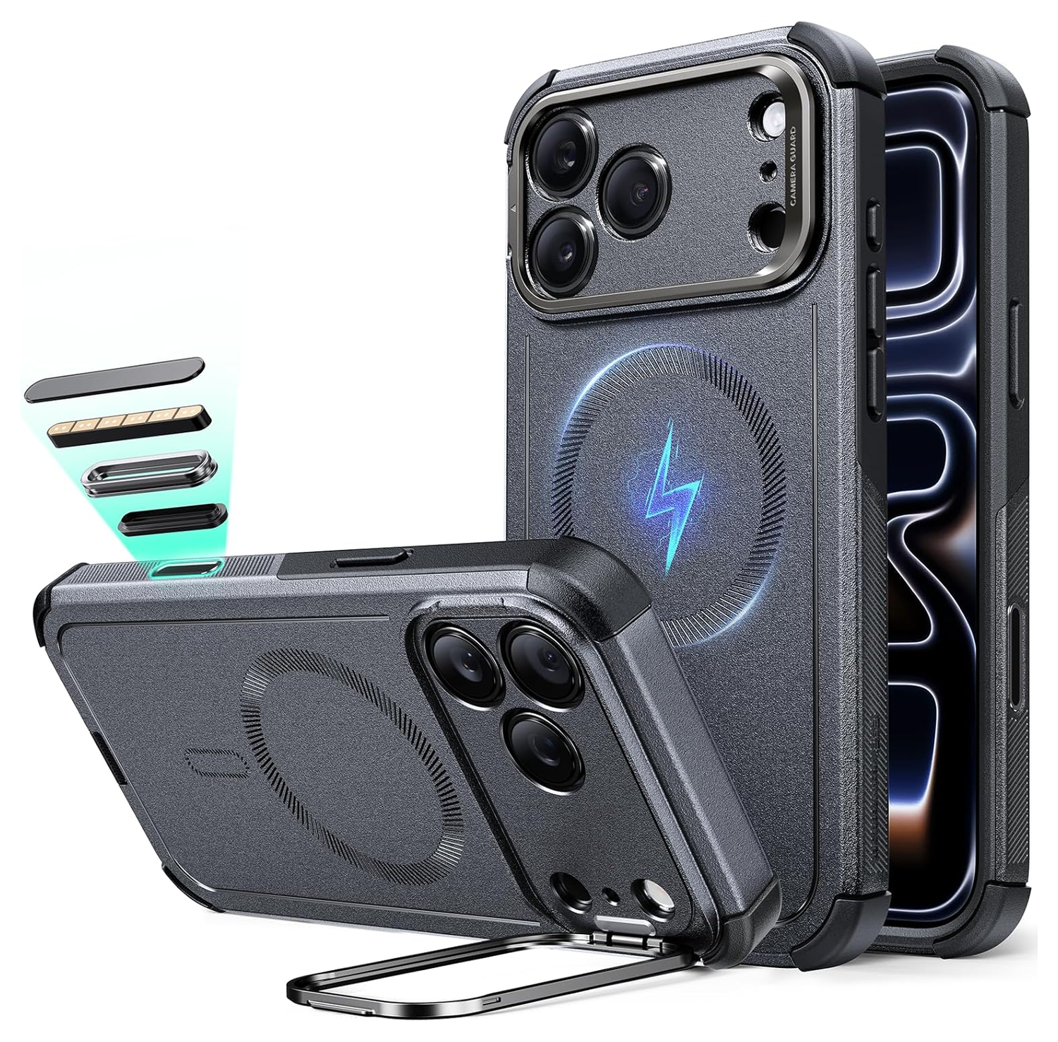 ESR Cyber Tough iPhone 17 Pro Hoesje Stand MagSafe Back Cover Grijs afbeelding 1