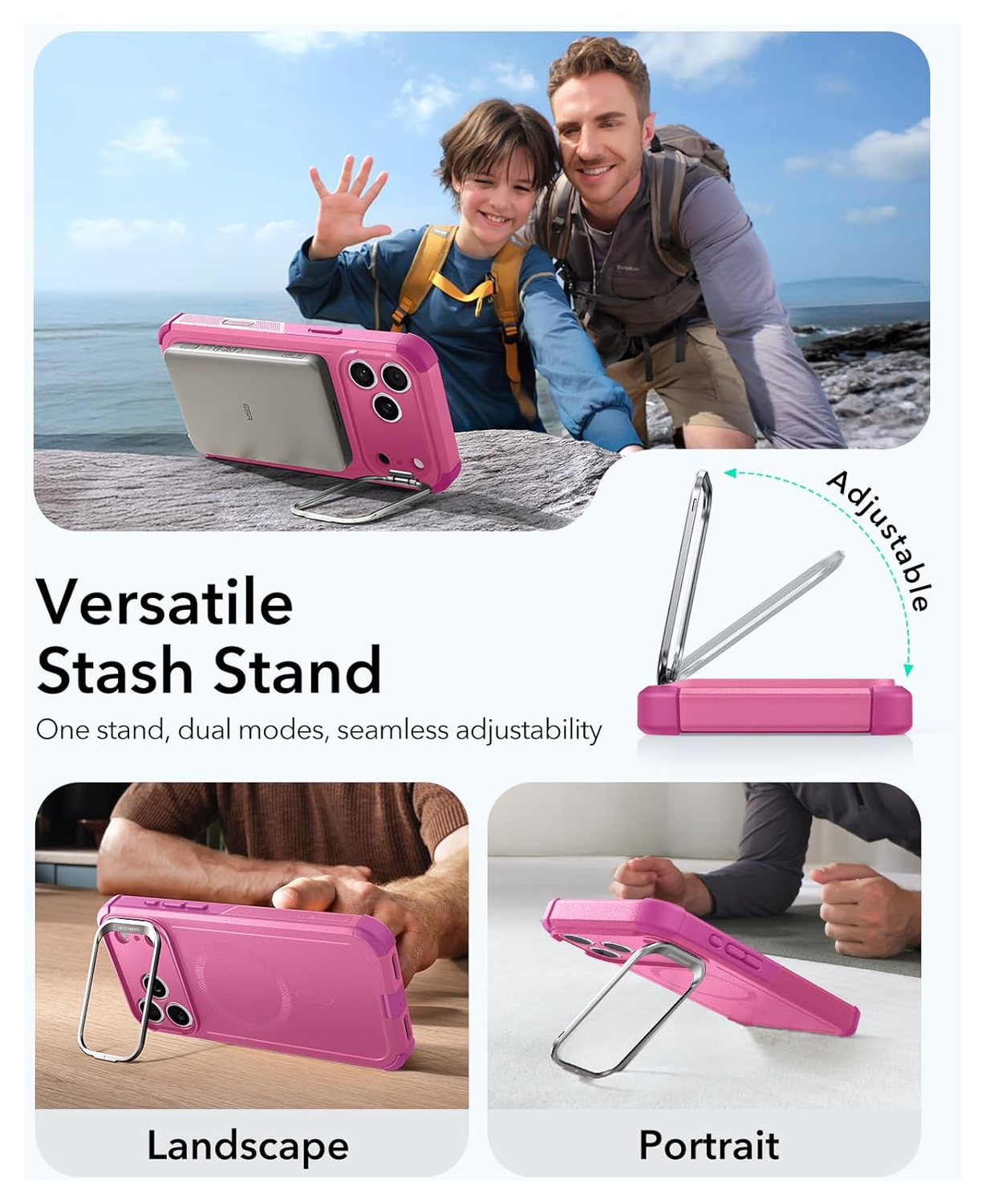 ESR Cyber Tough iPhone 17 Pro Hoesje Stand MagSafe Back Cover Roze afbeelding 5