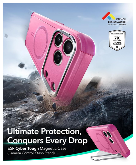 ESR Cyber Tough iPhone 17 Pro Hoesje Stand MagSafe Back Cover Roze afbeelding 2