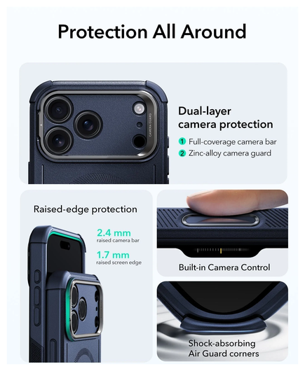 ESR Cyber Tough iPhone 17 Pro Max Hoesje Stand MagSafe Back Cover Blauw afbeelding 3