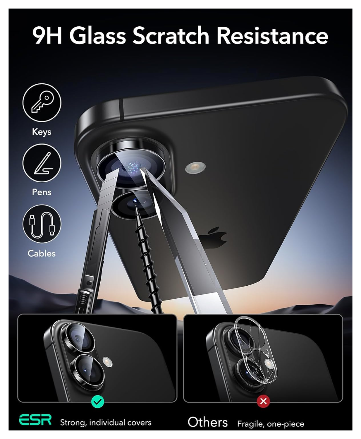 ESR Armorite Apple iPhone 17 / 16 / 16 Plus Camera Lens Protector Zwart afbeelding 3