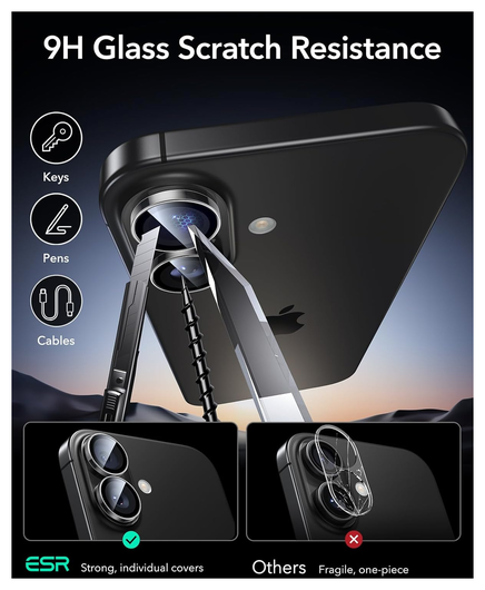 ESR Armorite Apple iPhone 17 / 16 / 16 Plus Camera Lens Protector Transparant afbeelding 3