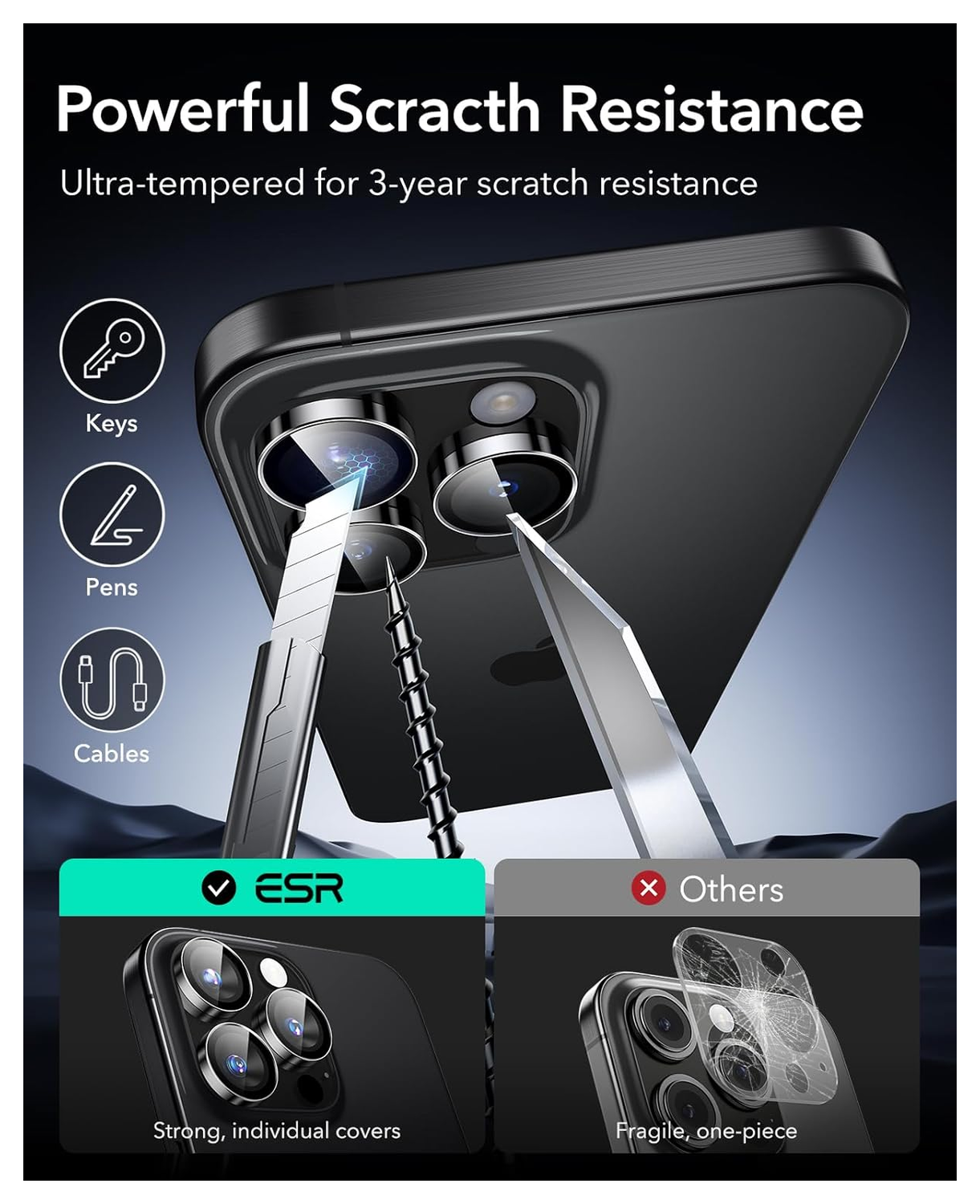 ESR Armorite iPhone 17 Pro (Max)/16 Pro (Max) Camera Lens Protector Zwart 2-Pack afbeelding 2