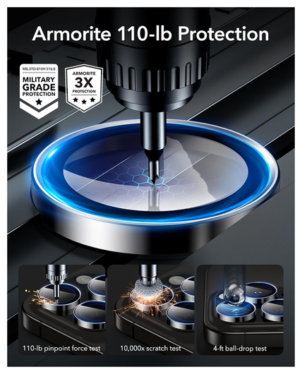 ESR Armorite iPhone 17 Pro (Max)/16 Pro (Max) Camera Lens Protector Zwart 2-Pack afbeelding 4
