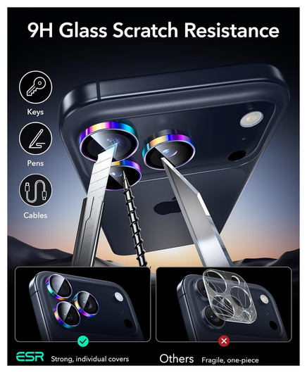 ESR Armorite iPhone 17 Pro (Max)/16 Pro (Max) Camera Lens Protector Chrome afbeelding 3