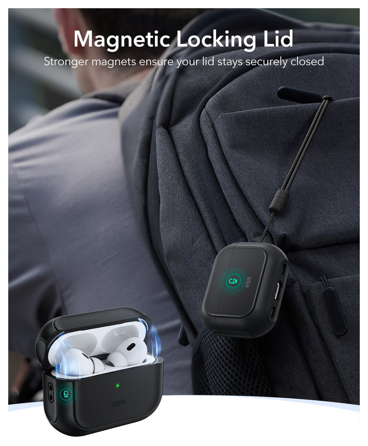 ESR Orbit Hybrid HaloLock Apple AirPods Pro 3 (2025) Hoesje MagSafe Zwart afbeelding 2