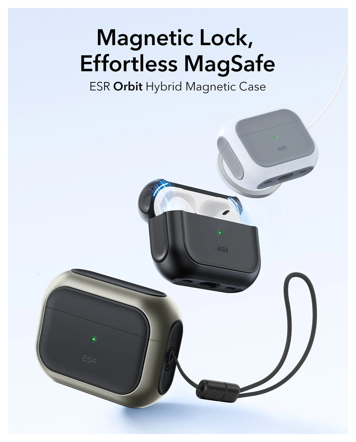 ESR Orbit Hybrid HaloLock Apple AirPods Pro 3 (2025) Hoesje MagSafe Titanium afbeelding 2