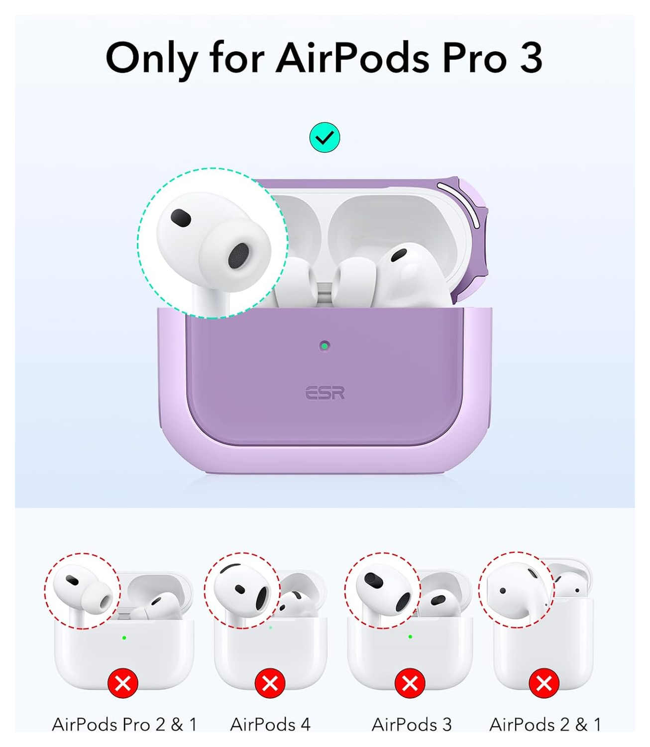 ESR Orbit Hybrid HaloLock Apple AirPods Pro 3 (2025) Hoesje MagSafe Paars afbeelding 2
