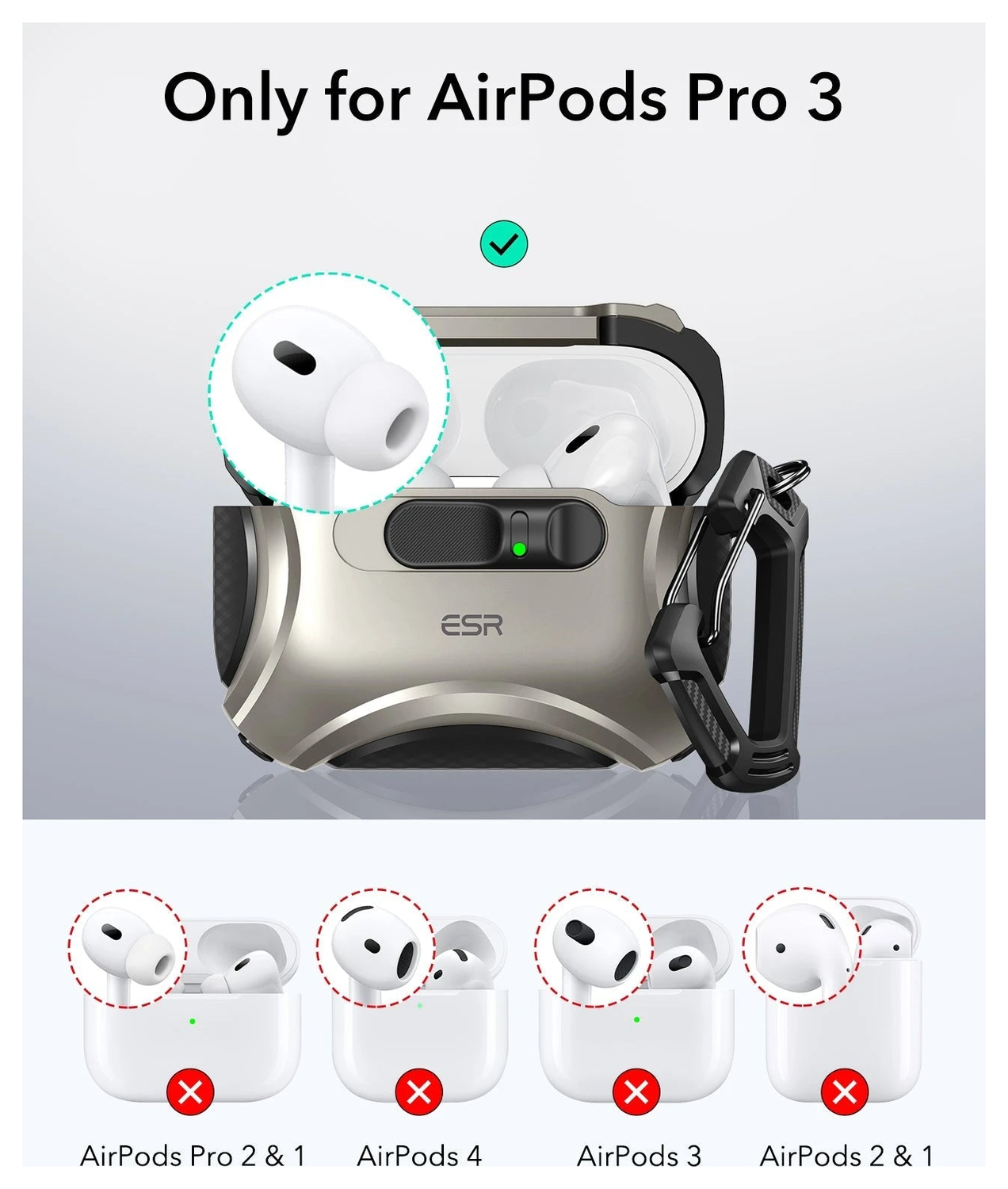 ESR Cyber FlickLock AirPods Pro 3 (2025) Hoesje MagSafe Titanium afbeelding 10