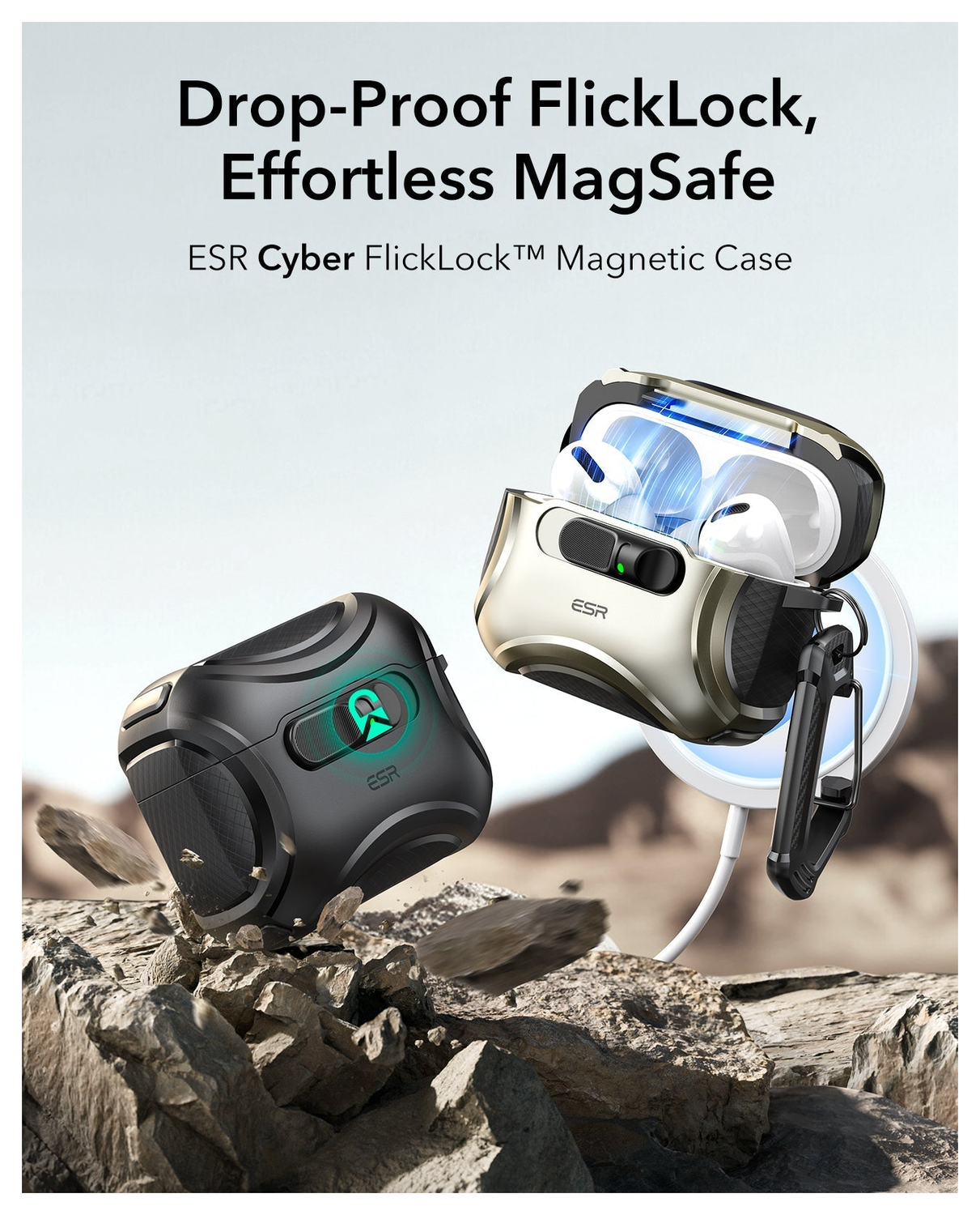 ESR Cyber FlickLock AirPods Pro 3 (2025) Hoesje MagSafe Titanium afbeelding 2