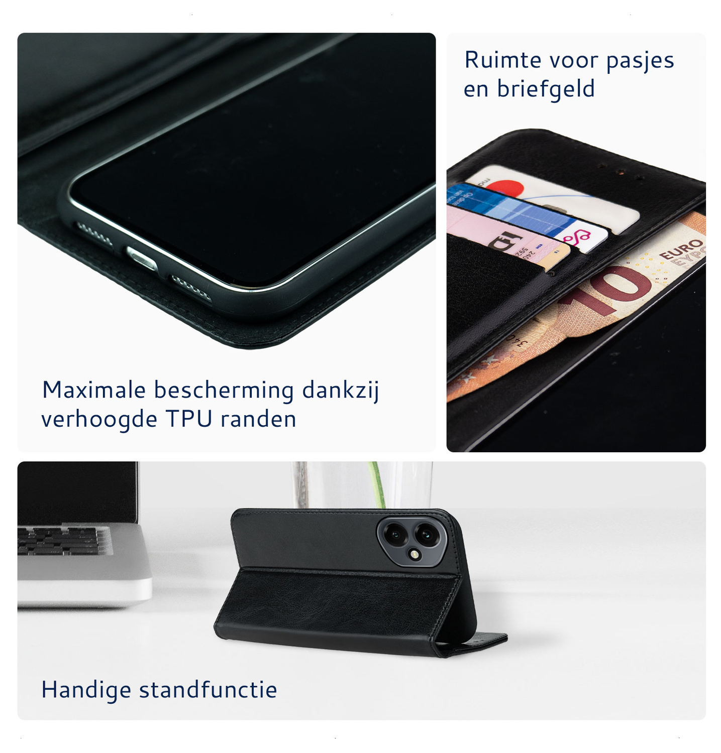 Rosso Element Honor 400 Hoesje Book Case Wallet Zwart afbeelding 3