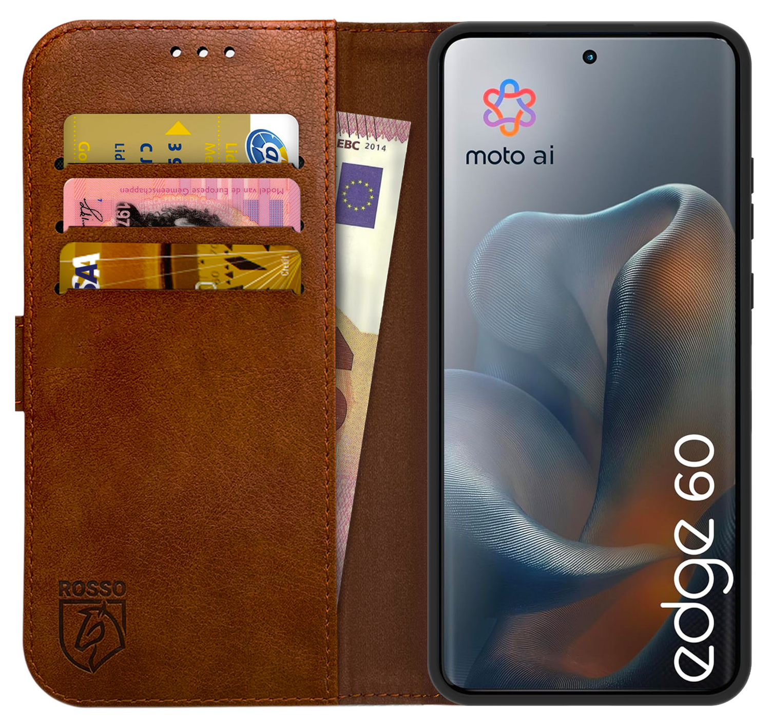 Rosso Element Motorola Edge 60 Hoesje Book Case Wallet Bruin afbeelding 1