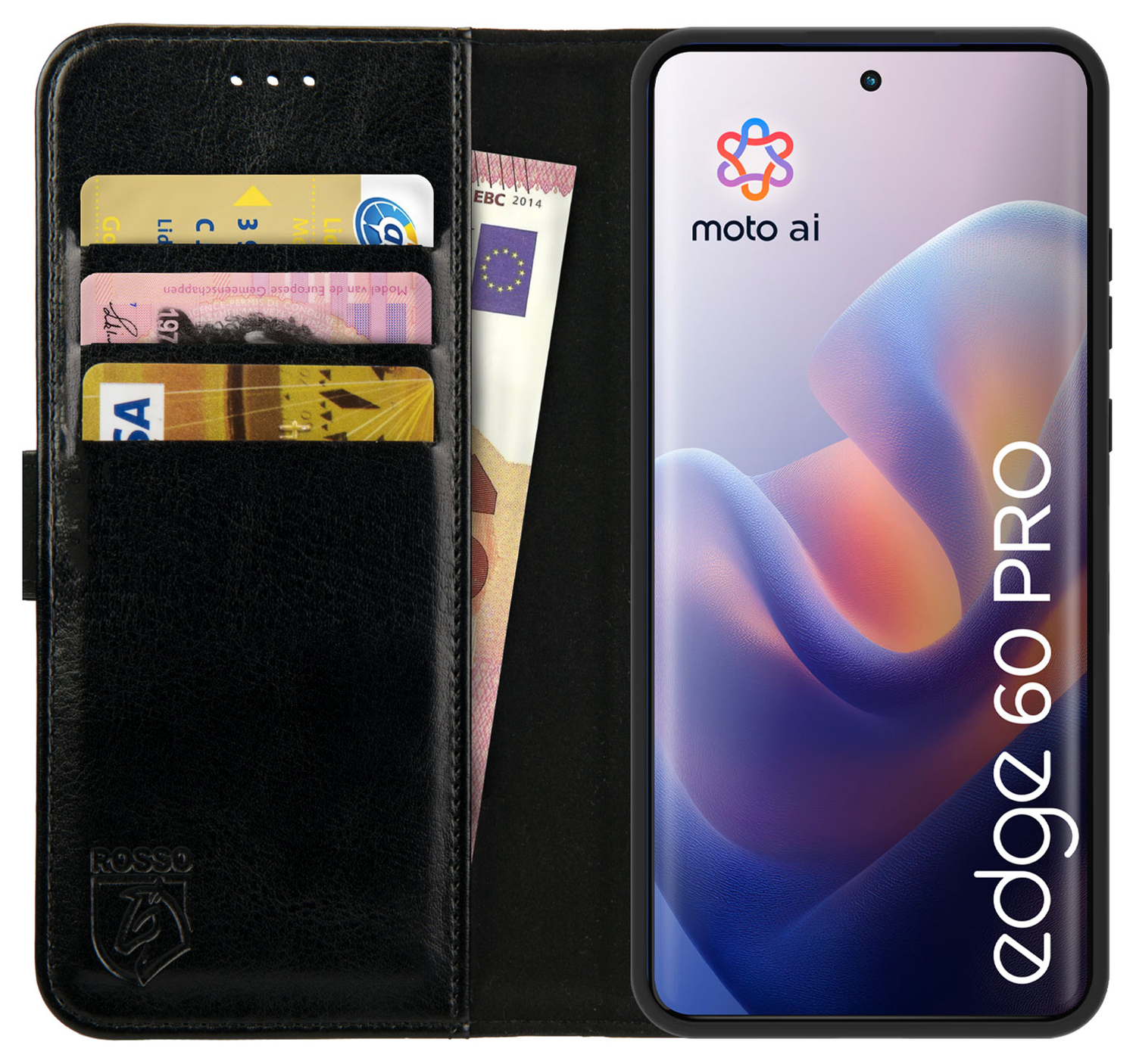 Rosso Element Motorola Edge 60 Pro Hoesje Book Case Wallet Zwart afbeelding 1