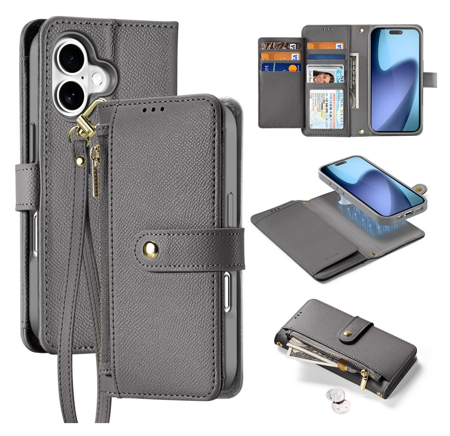 Dux Ducis Lawa Apple iPhone 17 Hoesje 2-in-1 Wallet Book Case MagSafe Grijs afbeelding 2