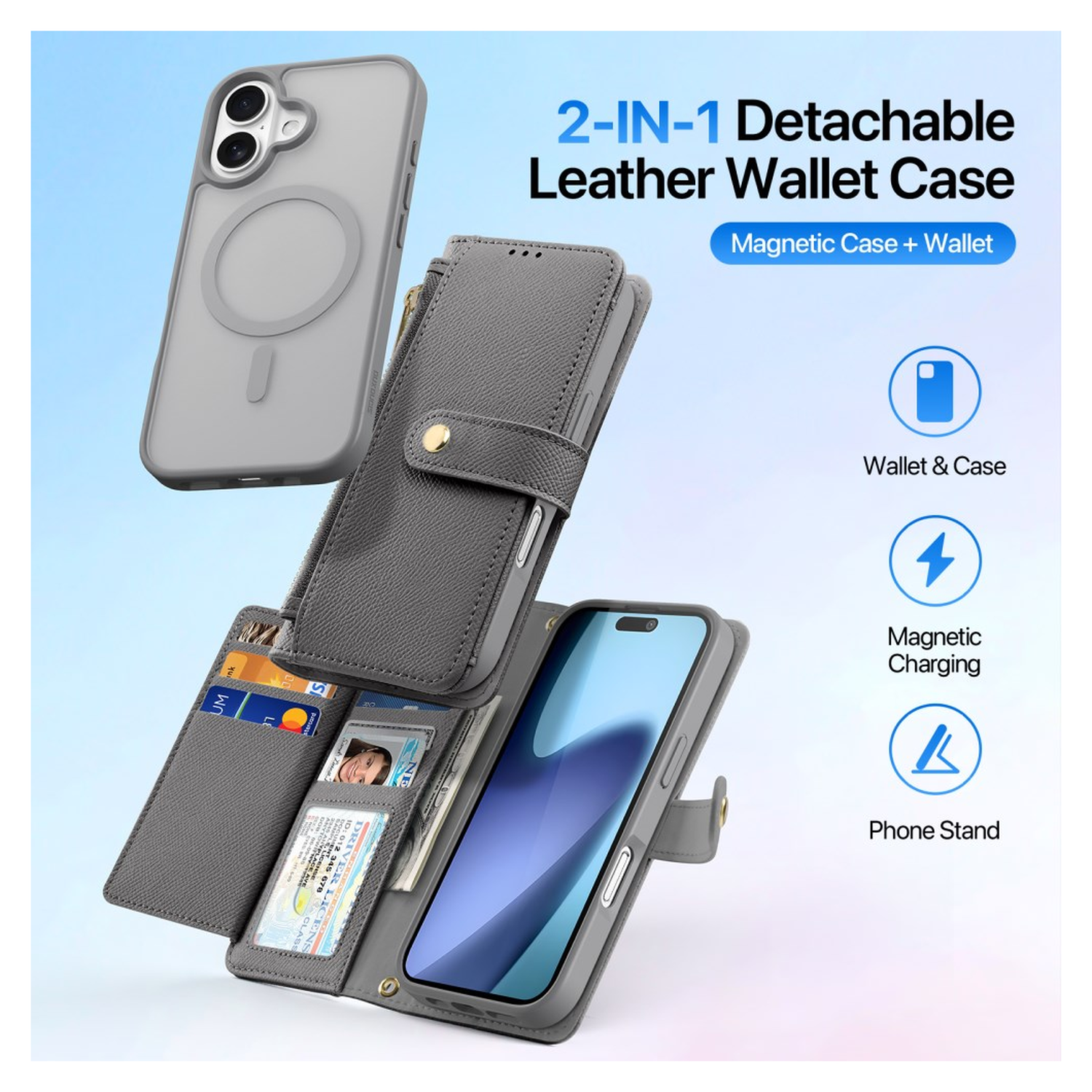 Dux Ducis Lawa Apple iPhone 17 Hoesje 2-in-1 Wallet Book Case MagSafe Grijs afbeelding 3