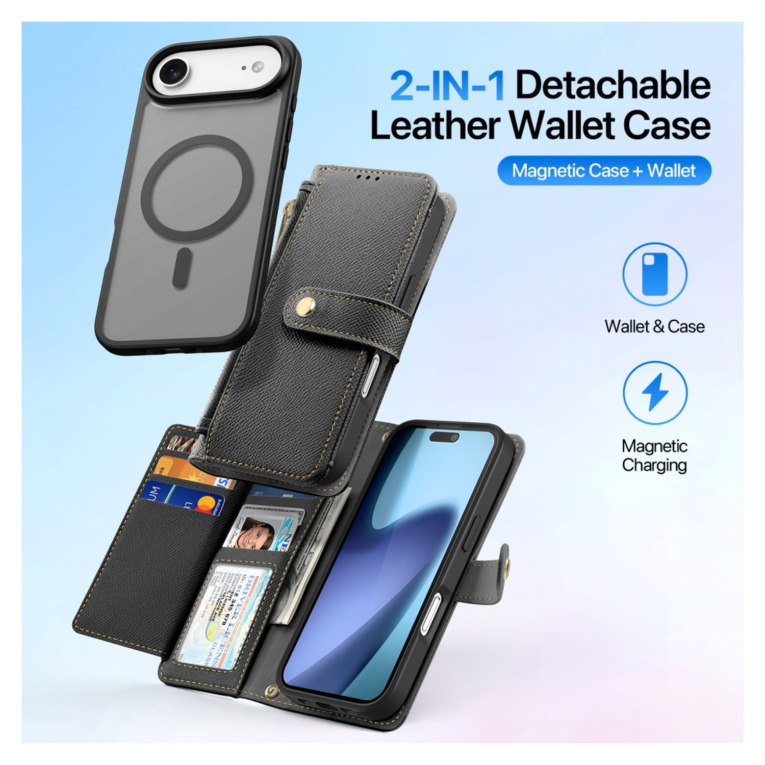 Dux Ducis Lawa Apple iPhone 17 Air Hoesje 2-in-1 Wallet Book Case MagSafe Zwart afbeelding 3