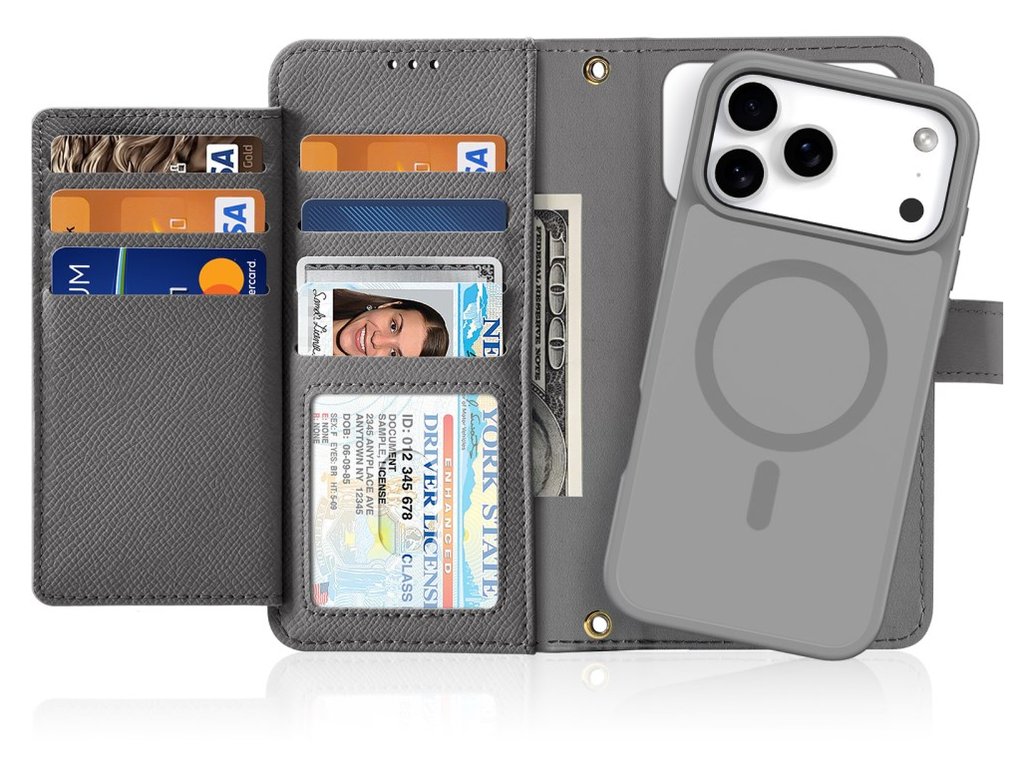 Dux Ducis Lawa Apple iPhone 17 Pro Hoesje 2-in-1 Wallet Book Case MagSafe Grijs afbeelding 1
