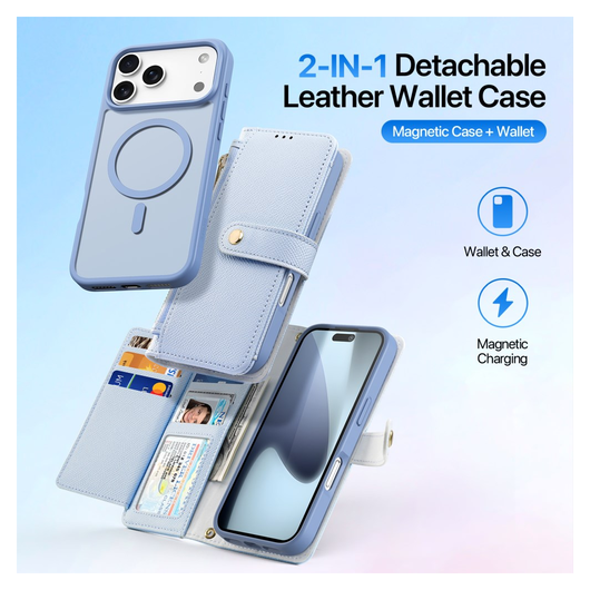 Dux Ducis Lawa iPhone 17 Pro Max Hoesje 2-in-1 Wallet Book Case MagSafe Blauw afbeelding 3