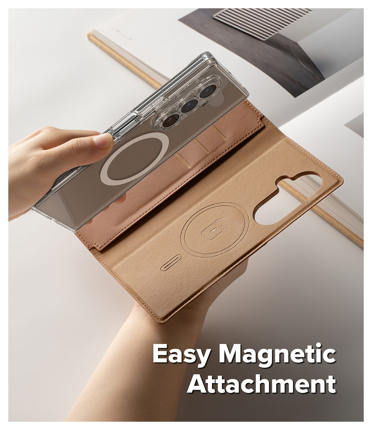 Ringke Folio Grip Wallet Magnetic Samsung Galaxy Z Fold 7 Hoesje Bruin afbeelding 2