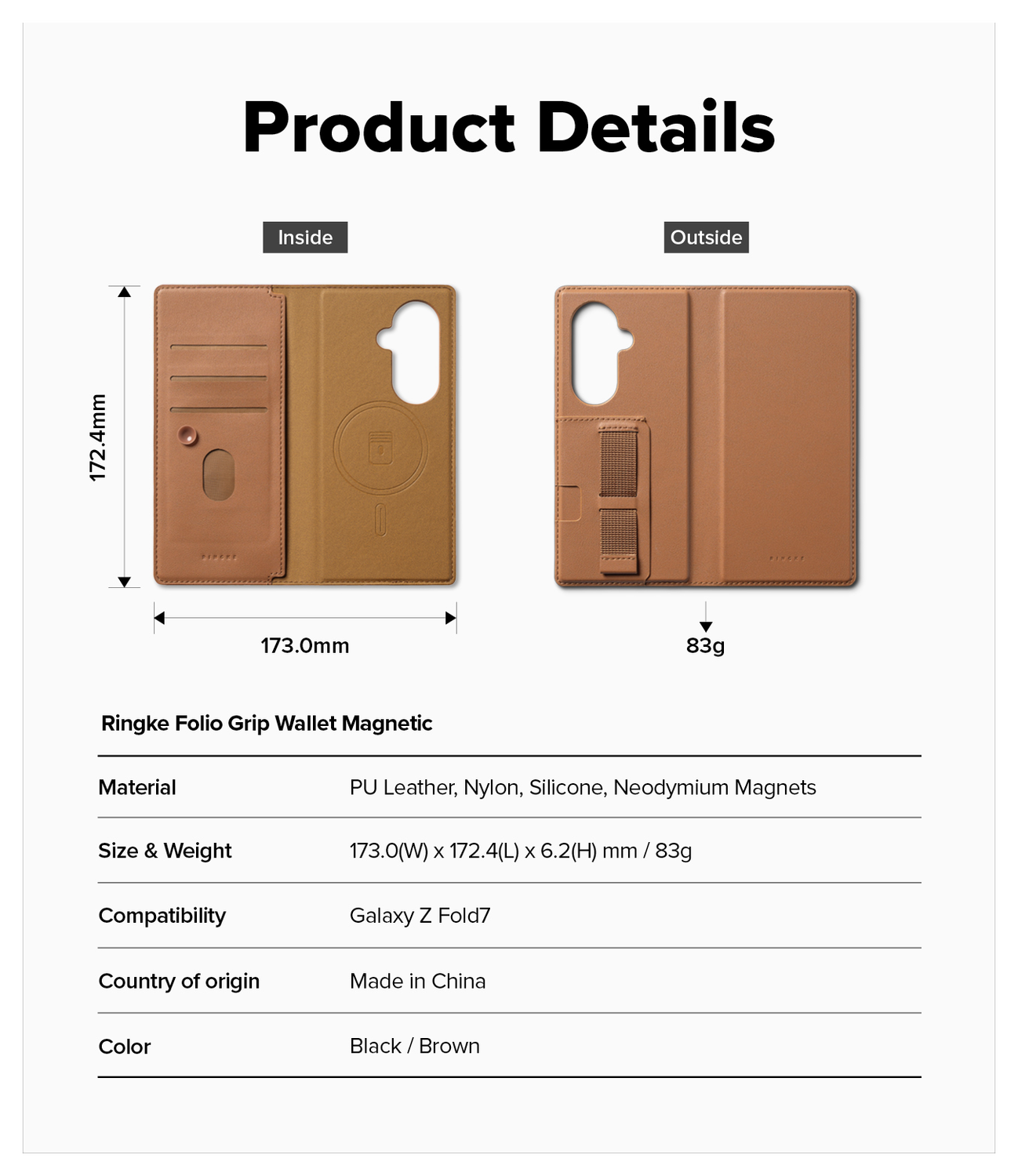 Ringke Folio Grip Wallet Magnetic Samsung Galaxy Z Fold 7 Hoesje Bruin afbeelding 5