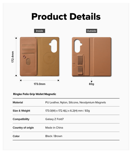 Ringke Folio Grip Wallet Magnetic Samsung Galaxy Z Fold 7 Hoesje Bruin afbeelding 5