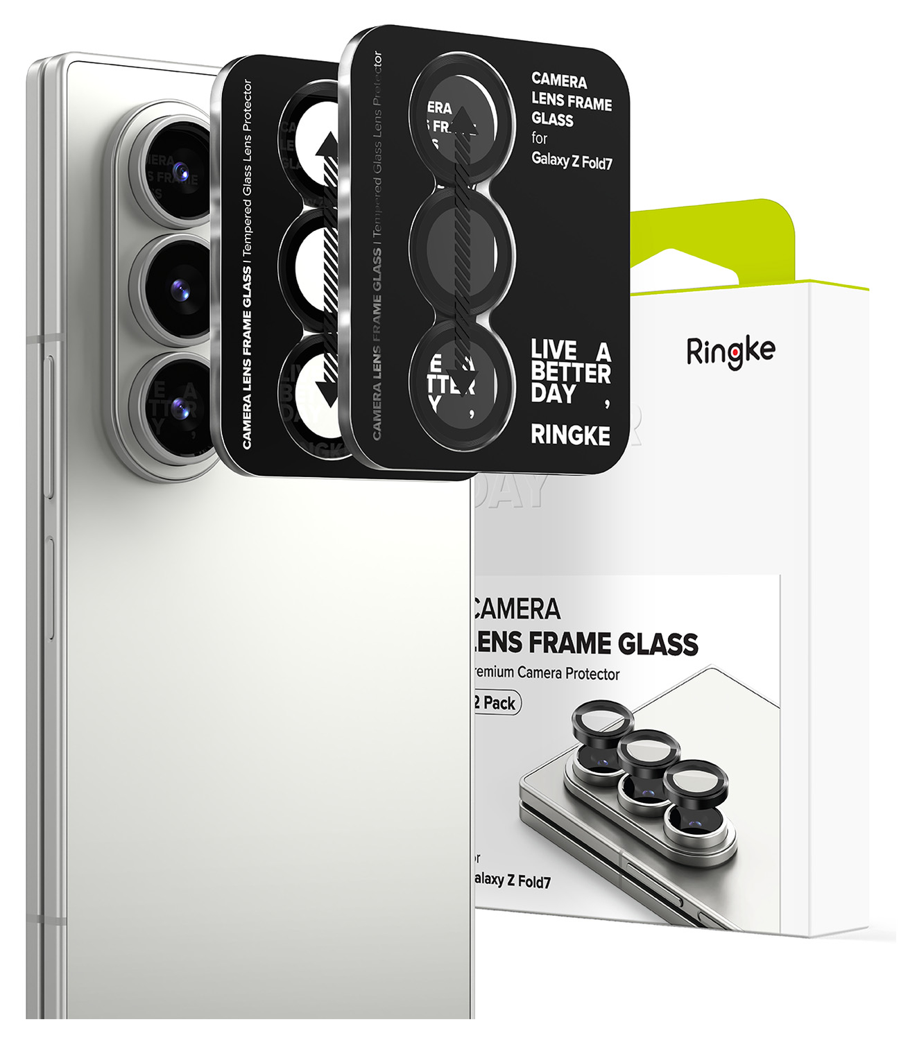 Ringke Frame Glass Samsung Galaxy Z Fold 7 Camera Protector Zwart (2-Pack) afbeelding 1