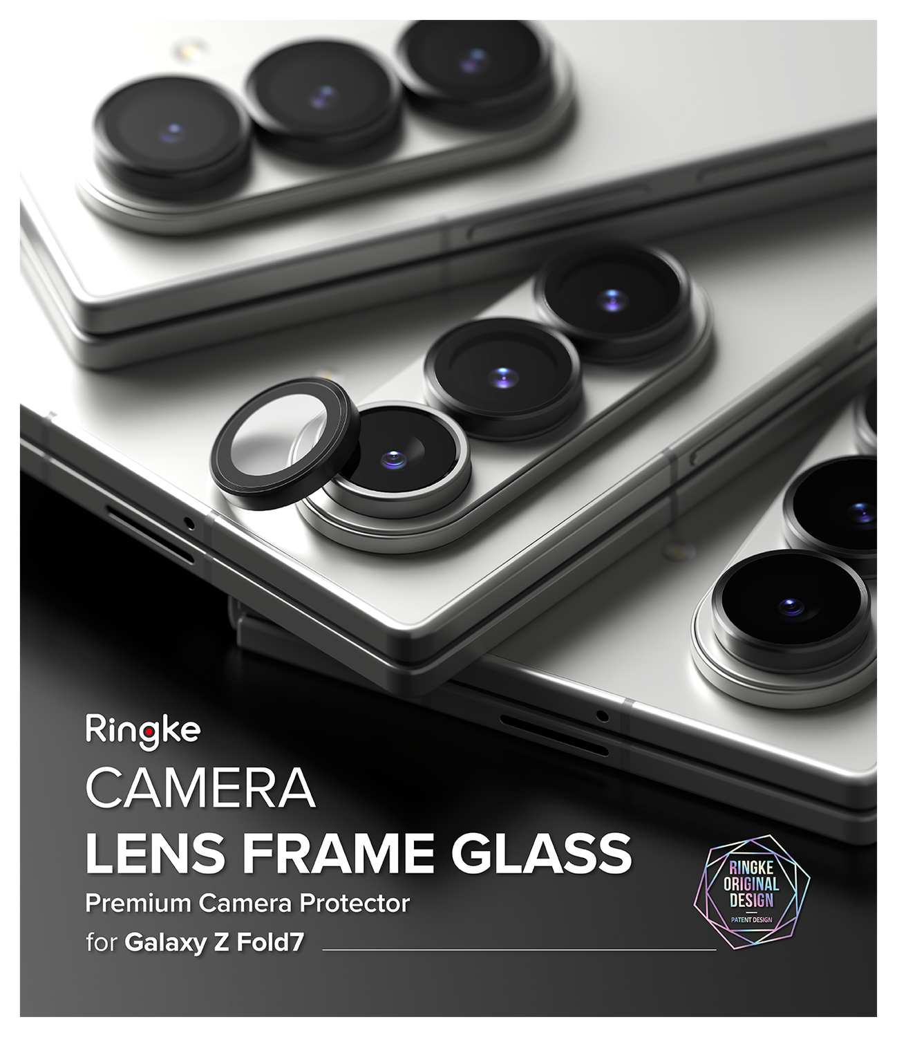 Ringke Frame Glass Samsung Galaxy Z Fold 7 Camera Protector Zwart (2-Pack) afbeelding 12
