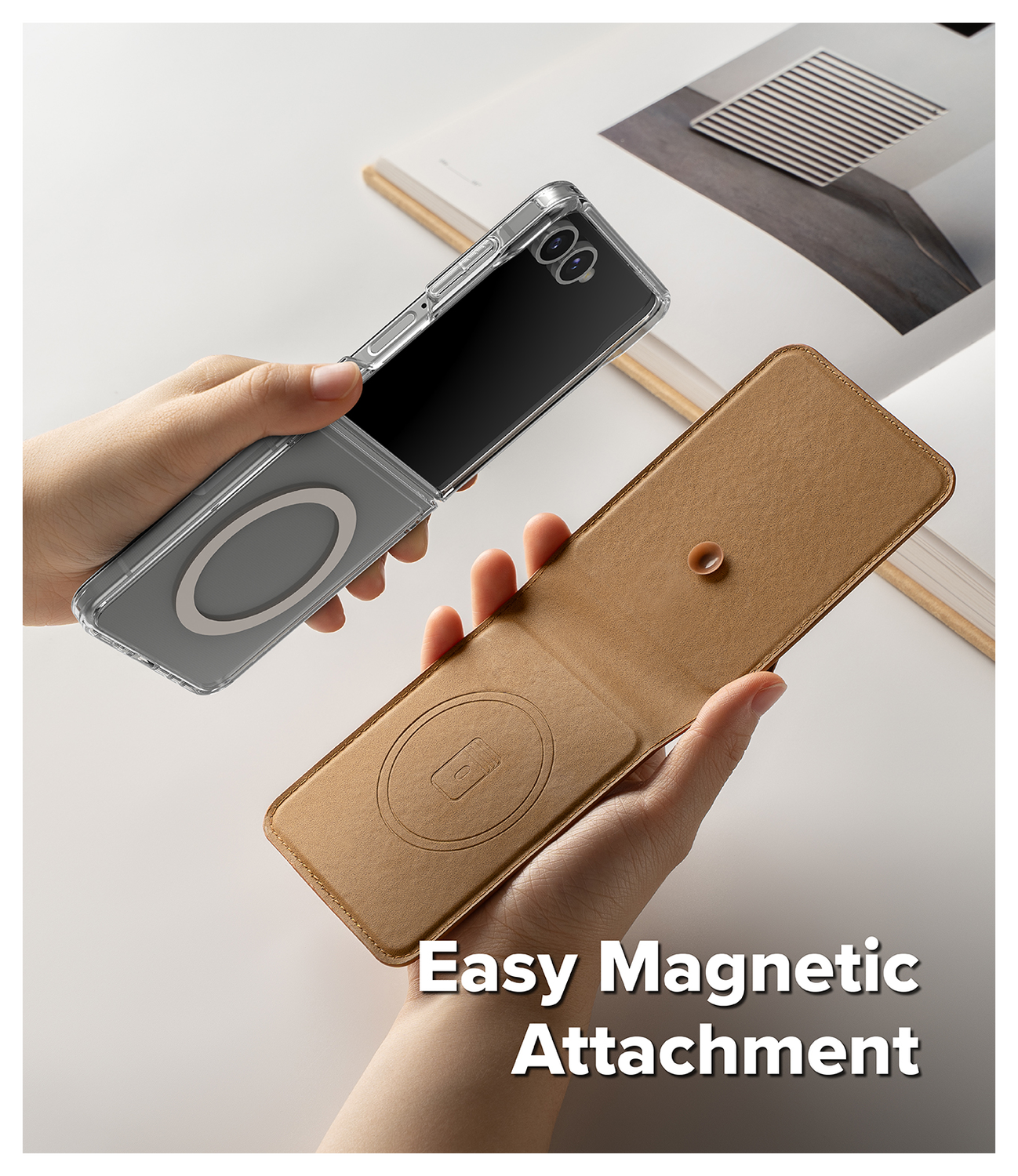Ringke Folio Grip Wallet Magnetic Samsung Galaxy Z Flip 7 Hoesje Bruin afbeelding 2