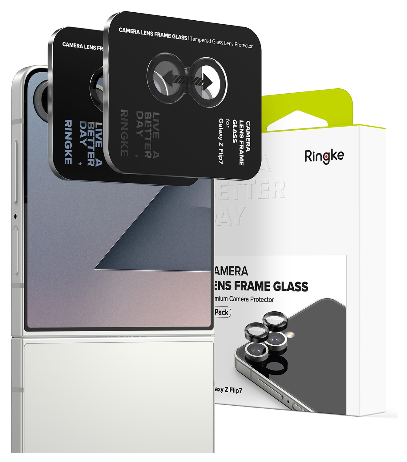 Ringke Frame Glass Samsung Galaxy Z Flip 7 Camera Protector Zwart (2-Pack) afbeelding 1