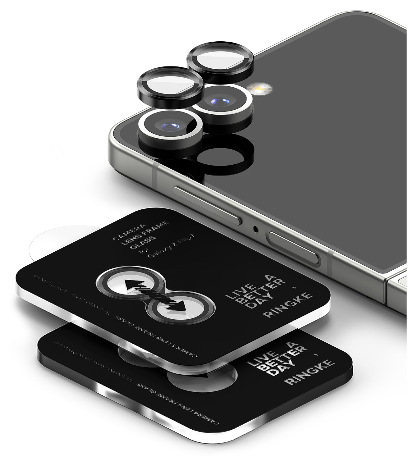 Ringke Frame Glass Samsung Galaxy Z Flip 7 Camera Protector Zwart (2-Pack) afbeelding 2
