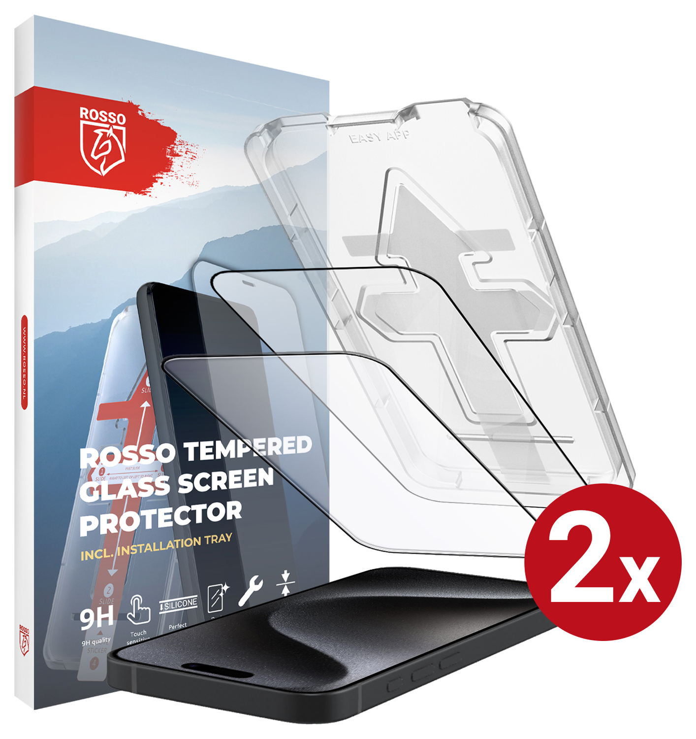 Rosso Apple iPhone 15 Pro Tempered Glass met Installatietray (2-Pack) afbeelding 1