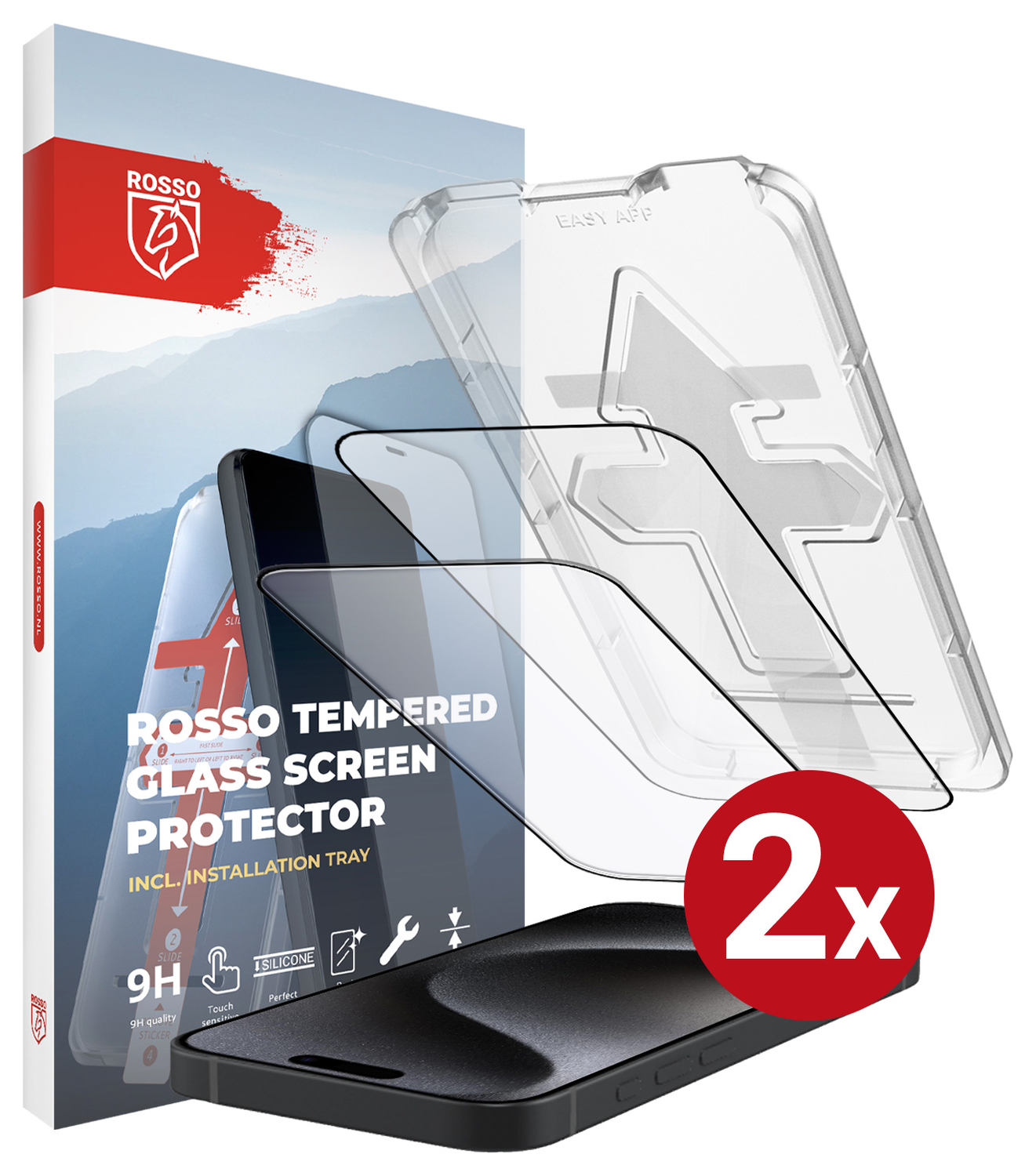Rosso Apple iPhone 15 Pro Tempered Glass met Installatietray (2-Pack) afbeelding 12