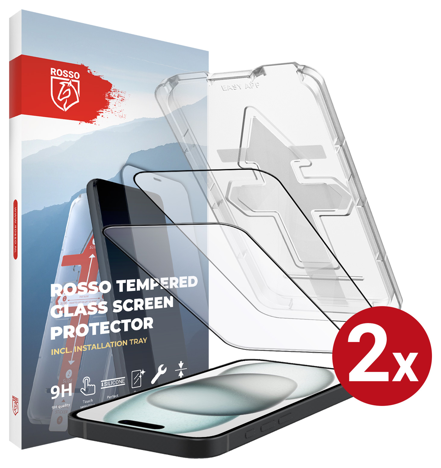 Rosso Apple iPhone 15 Tempered Glass met Installatietray (2-Pack) afbeelding 1