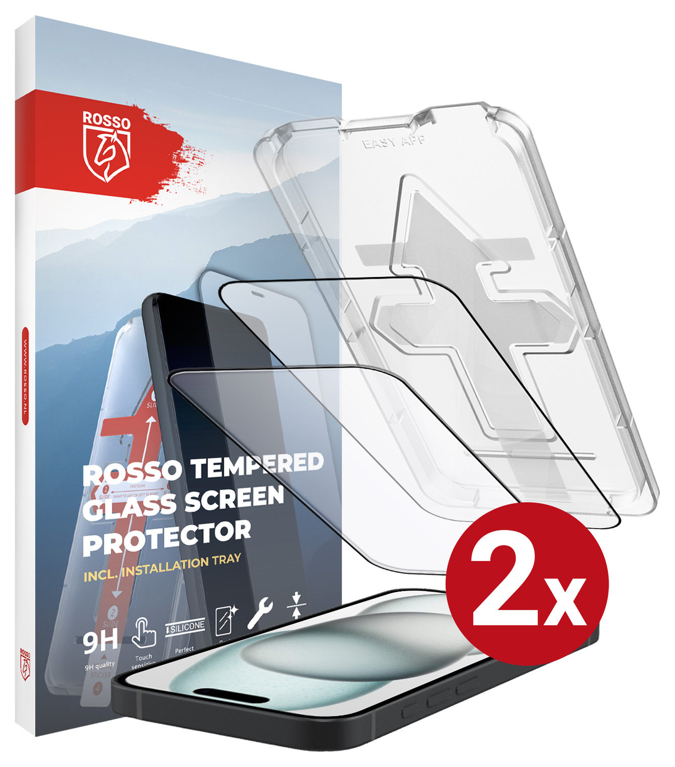 Rosso Apple iPhone 15 Tempered Glass met Installatietray (2-Pack) afbeelding 12