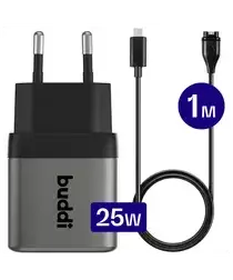 Buddi Power 25W Adapter met Garmin Watch Oplader 1M Zwart afbeelding