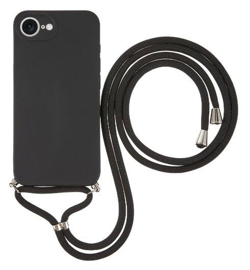 Apple iPhone 16e Hoesje met Koord en Camera Bescherming Back Cover Zwart afbeelding 1