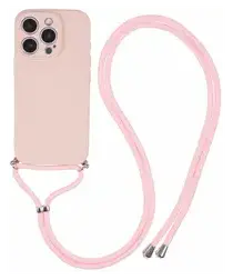 Apple iPhone 16 Pro Hoesje met Koord en Camera Bescherming Back Cover Roze afbeelding